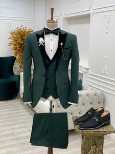 Partoni Royal Green Velvet Slim Fit Tuxedo-baagr.myshopify.com-1-BOJONI