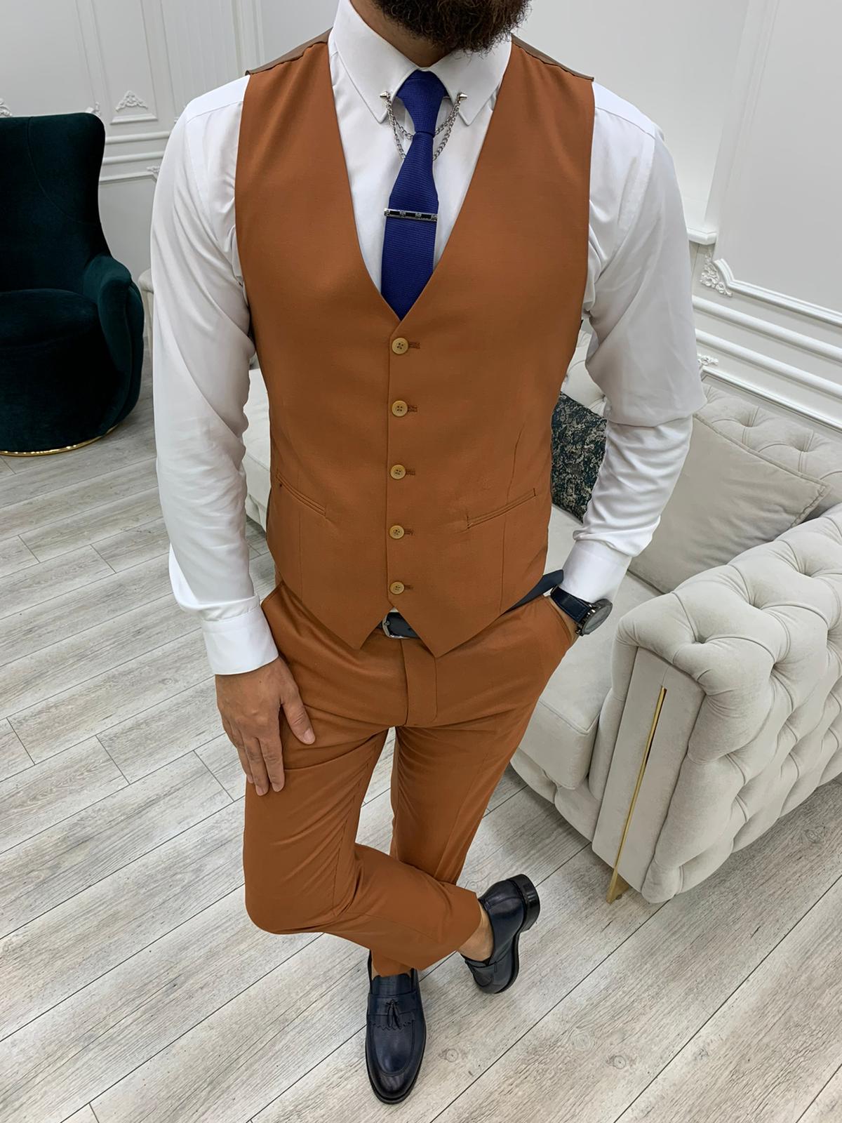 Lambrusco Tan Slim Fit Peak Lapel Striped Suit-baagr.myshopify.com-1-BOJONI