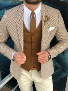 Slim-Fit Plaid Suit Vest Camel-baagr.myshopify.com-suit-BOJONI