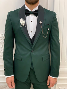 Bojoni Valencia Green Shawl Collar Slim Fit Tuxedo