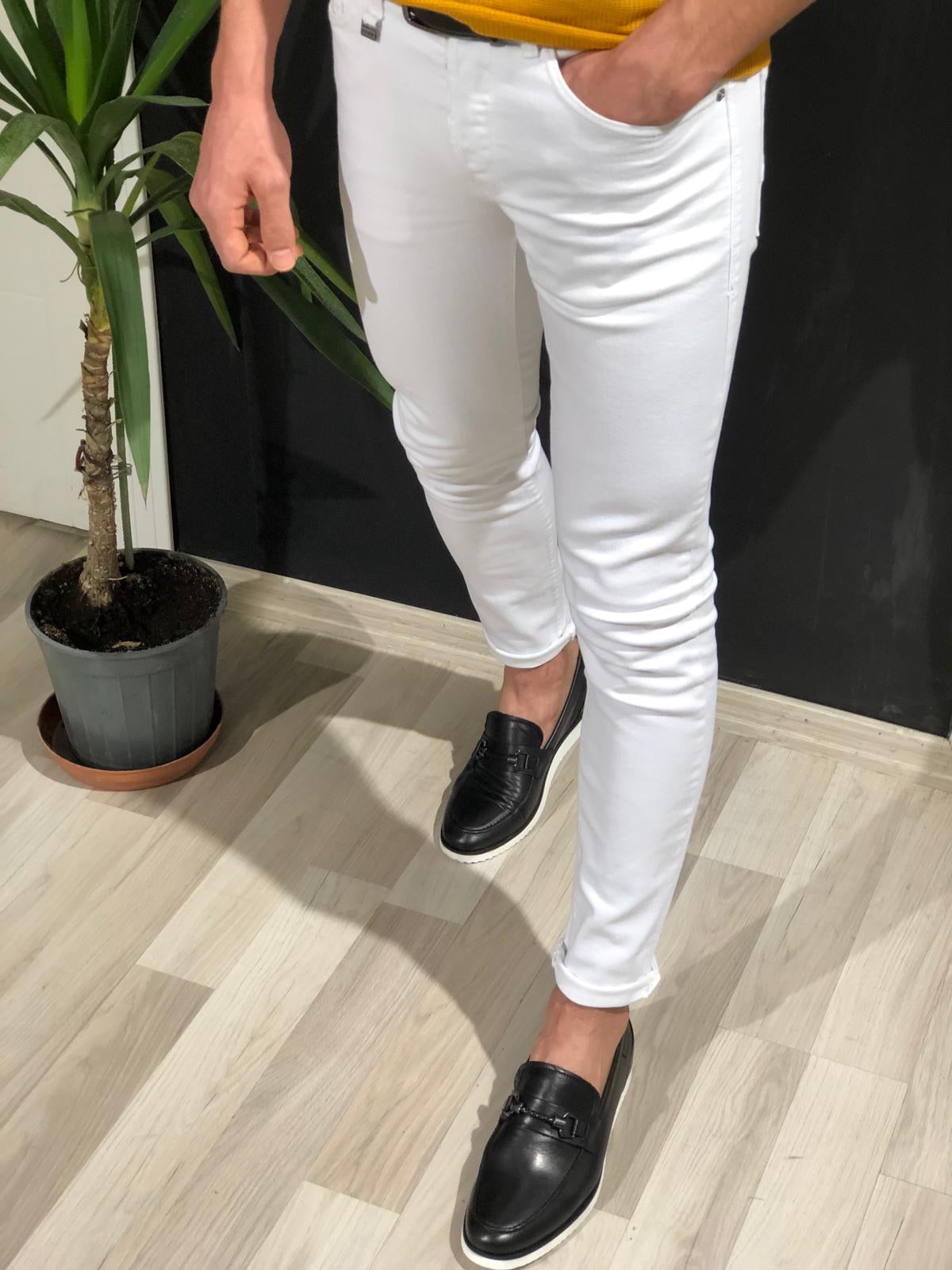 Tettra Slim-Fit Lycra Jeans In White-baagr.myshopify.com-Pants-BOJONI