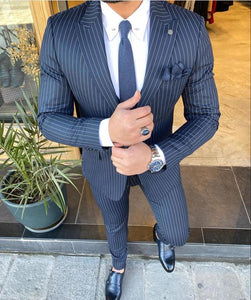 Fenichi Navy Blue Stripped Slim Fit Suit-baagr.myshopify.com-3-BOJONI