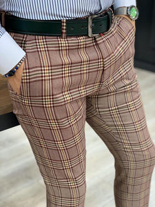 Lendfield Burgundy Plaid Slim Pants-baagr.myshopify.com-Pants-BOJONI