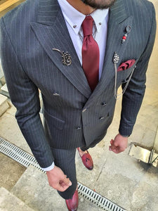 Olympia Black Slim Fit Double Breasted Pinstripe Suit-baagr.myshopify.com-suit-BOJONI