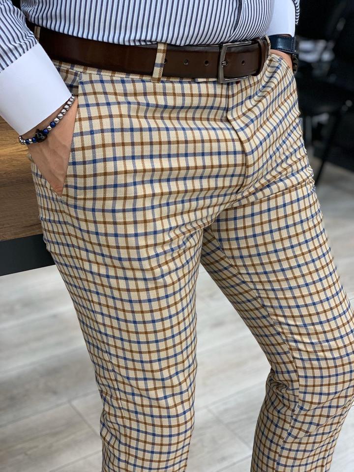 Lendfield Cream Plaid Slim Pants-baagr.myshopify.com-Pants-BOJONI