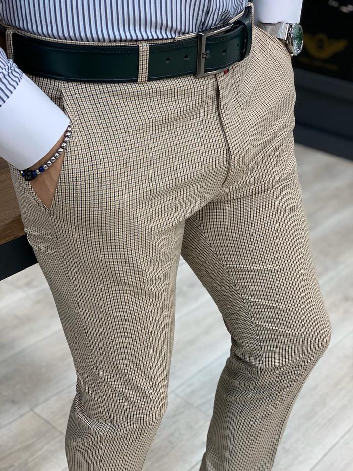 Lendfield Cream Plaid Slim Pants-baagr.myshopify.com-Pants-BOJONI