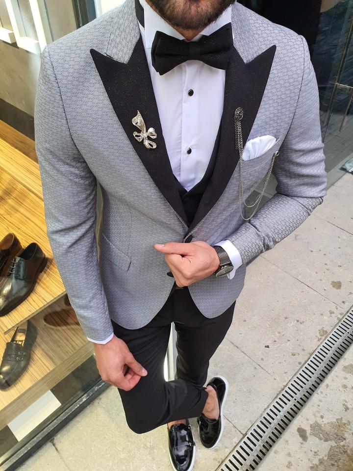 Novak  Gray Slim Fit Patterned Tuxedo-baagr.myshopify.com-suit-BOJONI