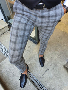 New Bern Black Slim Fit Plaid Pants-baagr.myshopify.com-Pants-BOJONI