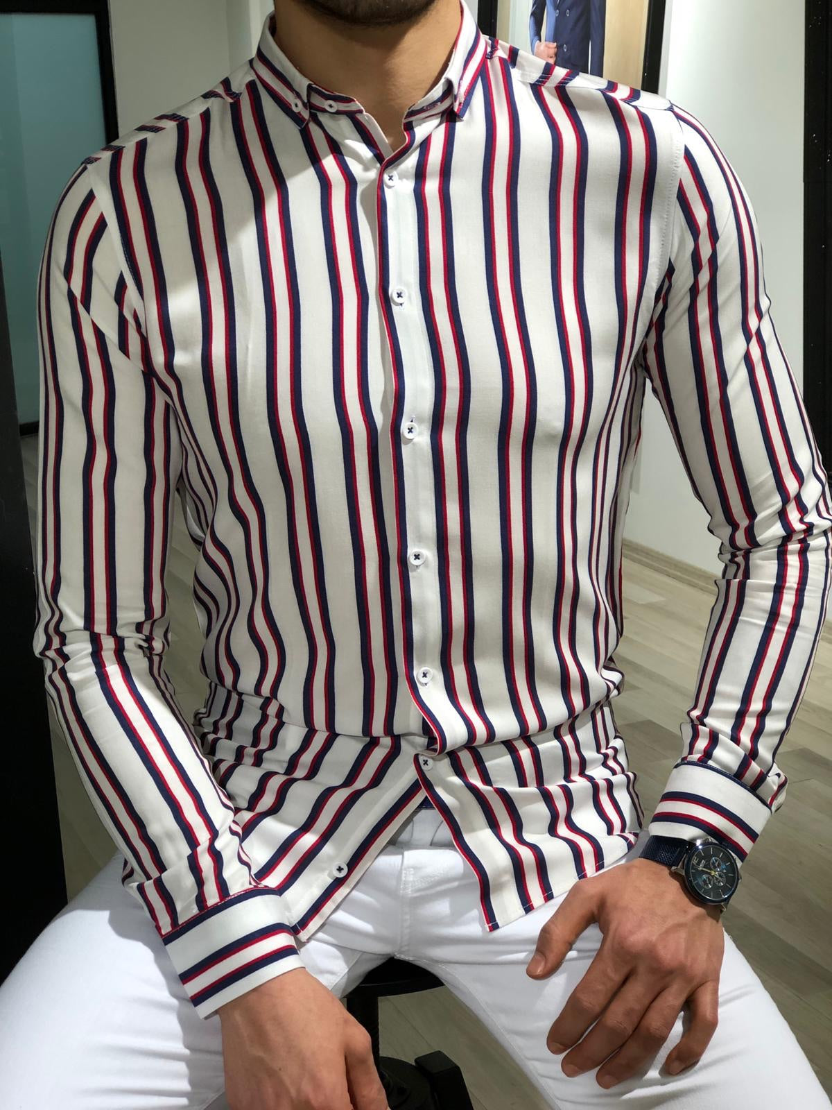 Benso Slim-Fit Striped Shirt (4 Colors)-baagr.myshopify.com-Shirt-BOJONI