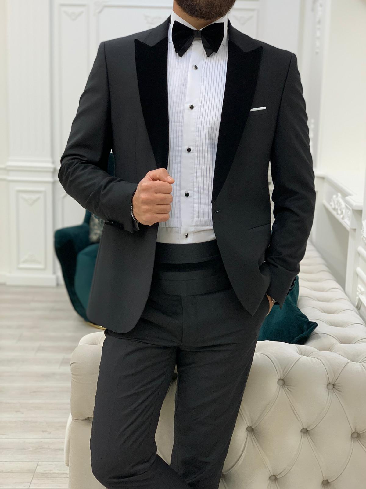 Valencia Black Velvet Slim Fit Tuxedo-baagr.myshopify.com-1-BOJONI