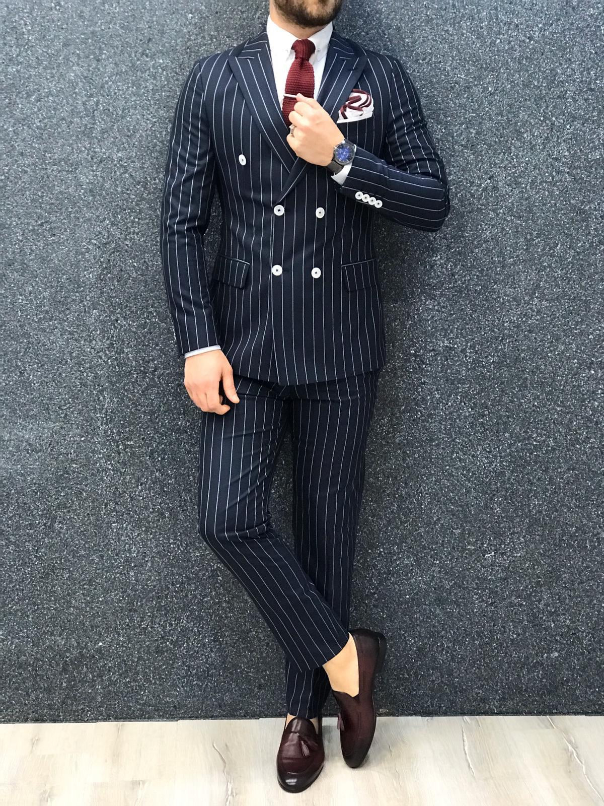 Louis Slim Fit Double Breasted Navy Suit-baagr.myshopify.com-1-BOJONI