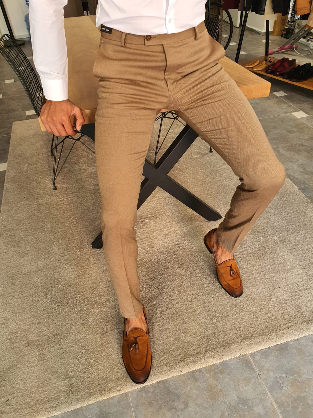 Severi Camel Slim Fit Pants-baagr.myshopify.com-Pants-BOJONI