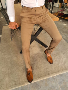 Severi Camel Slim Fit Pants-baagr.myshopify.com-Pants-BOJONI