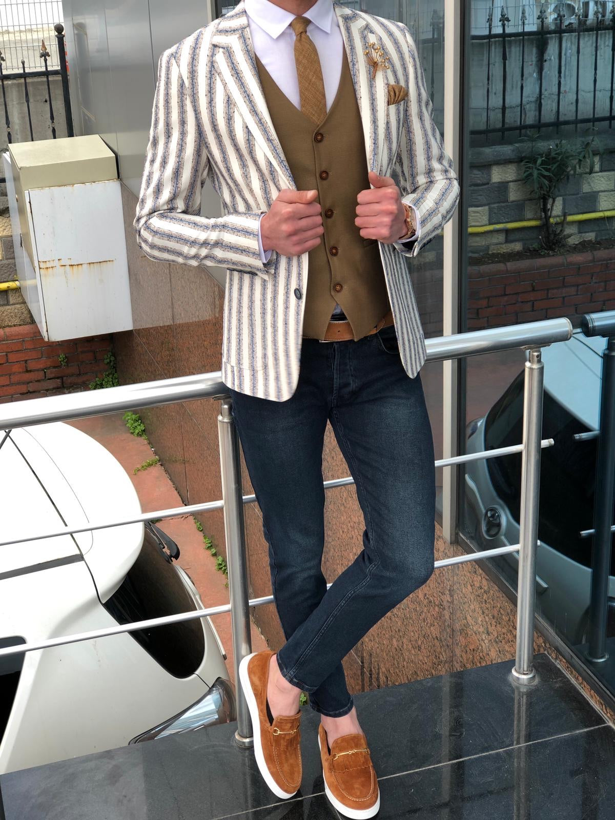 Feriff Slim-Fit Double Breasted Blazer in Ecru-baagr.myshopify.com-suit-BOJONI