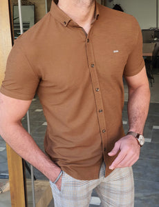 Akron Camel Slim Fit Short Sleeve Shirt-baagr.myshopify.com-Shirt-BOJONI