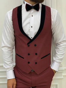 Fettachi Burgundy Slim Fit Velvet Peak Lapel Tuxedo-baagr.myshopify.com-1-BOJONI