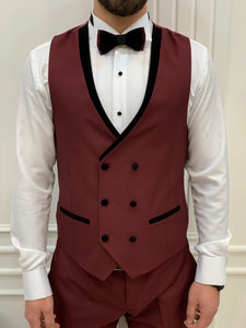 Bojoni Tishko Burgundy Velvet  Slim Fit Tuxedo