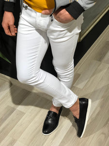 Tettra Slim-Fit Lycra Jeans In White-baagr.myshopify.com-Pants-BOJONI