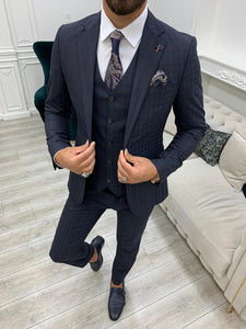 Bojoni Dayton Navy Blue  Plaid Slim Fit Suit