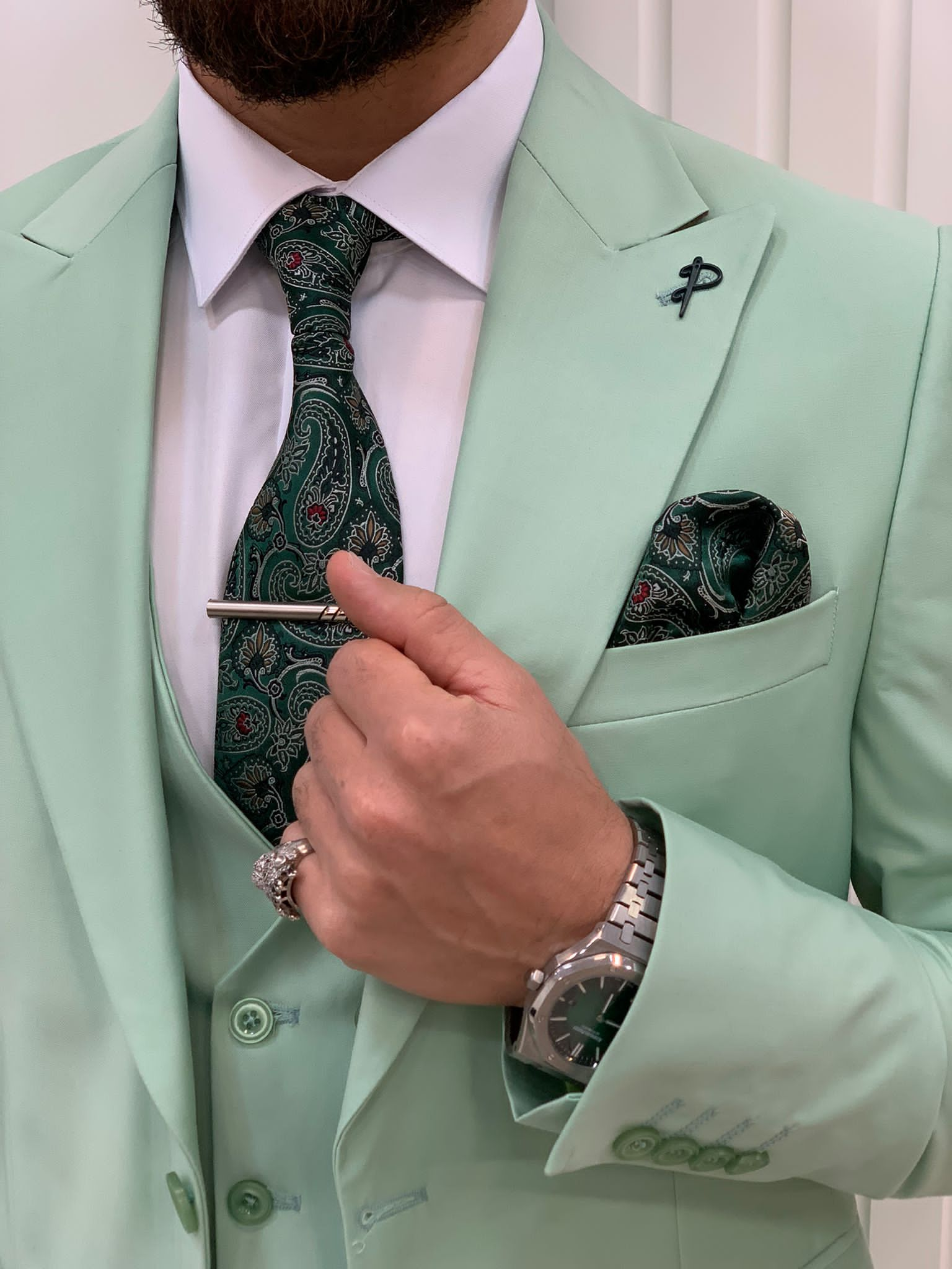 Bojoni Monte Water Green  Slim Fit Suit