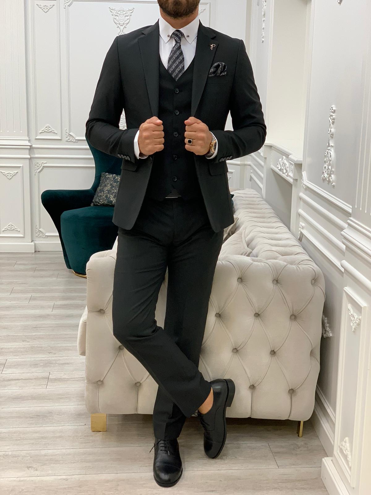 Bojoni Frento Black Slim Fit Suit