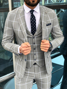 Slim-Fit Plaid  Suit Vest Gray-baagr.myshopify.com-suit-BOJONI