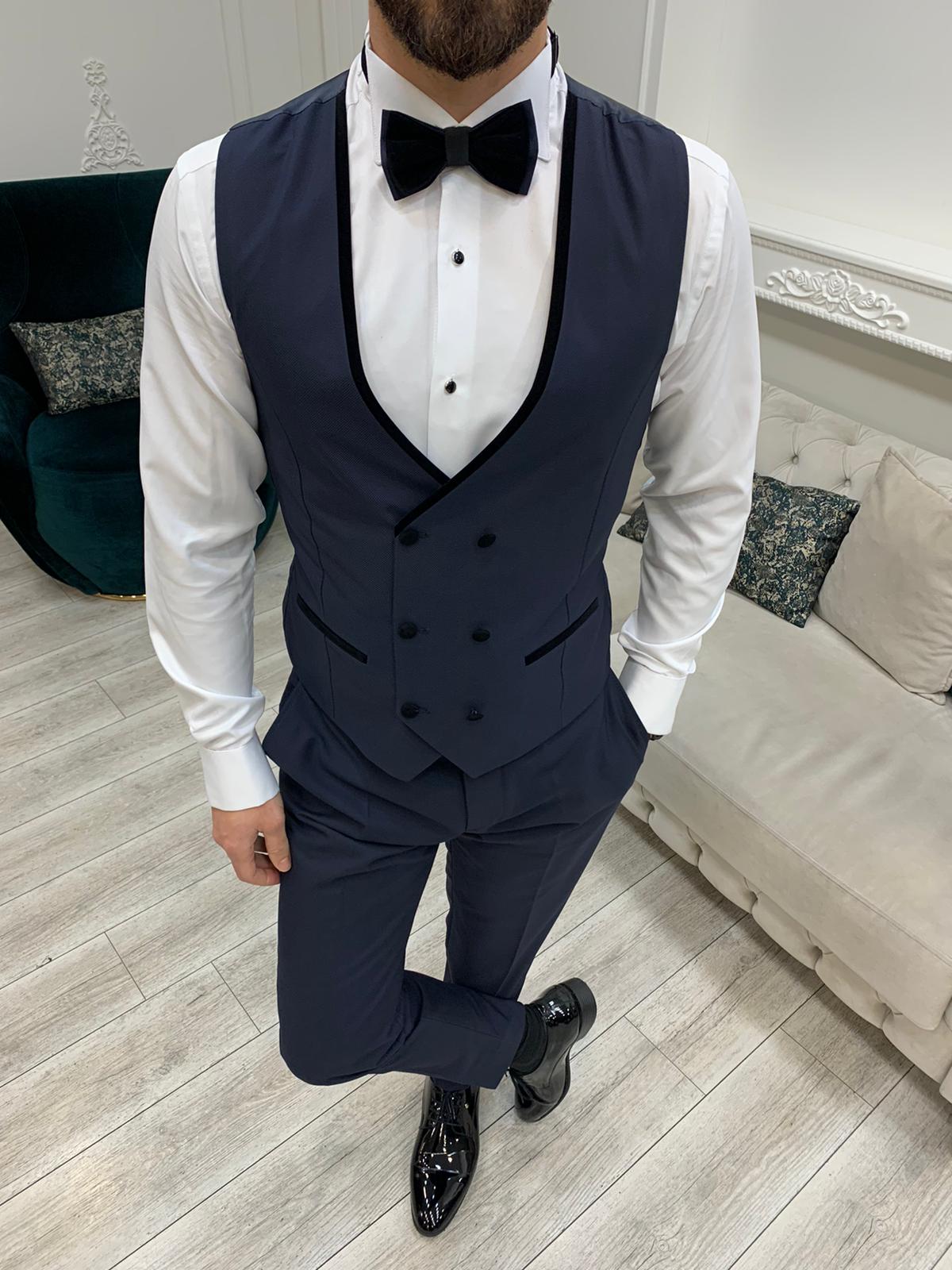 Bojoni Tishko Navy Velvet Slim Fit Tuxedo