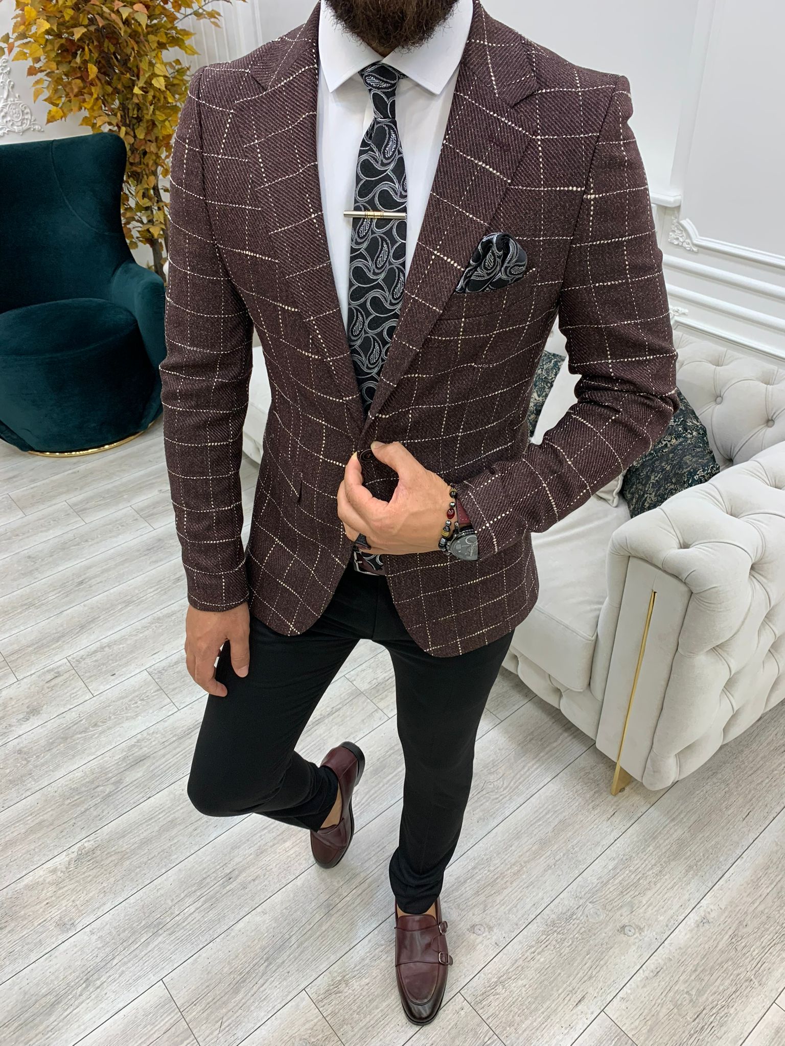 Serra Burgundy Slim Fit Plaid Suit-baagr.myshopify.com-1-BOJONI