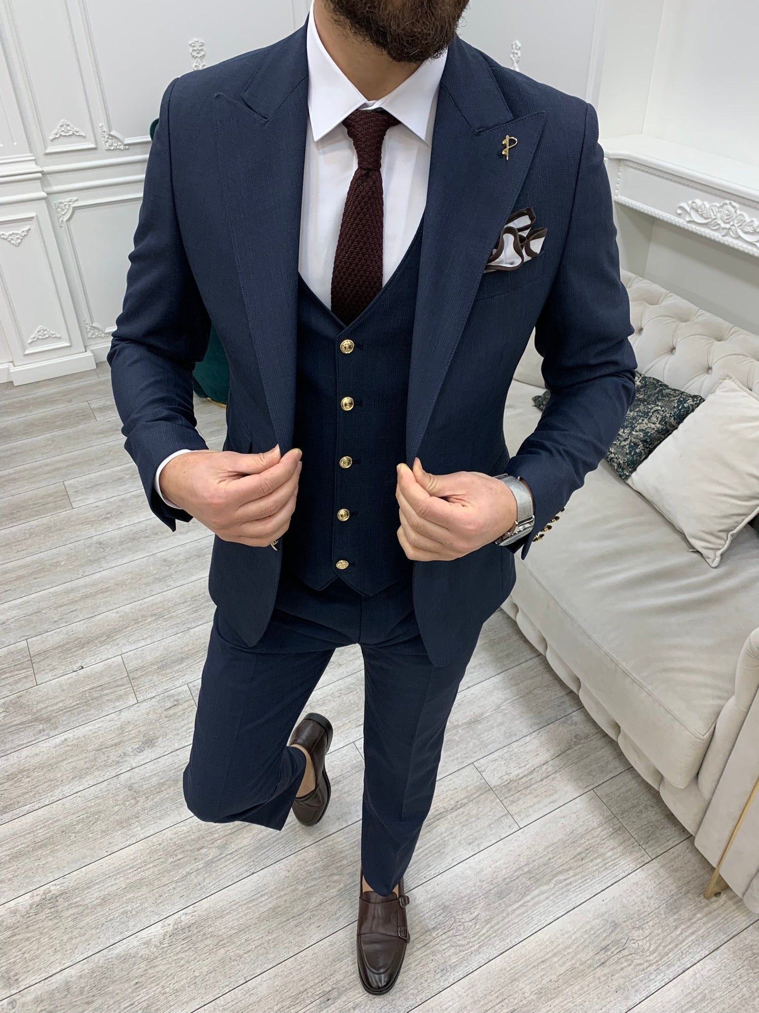 Bojoni Argeli Navy Blue  Slim Fit Suit