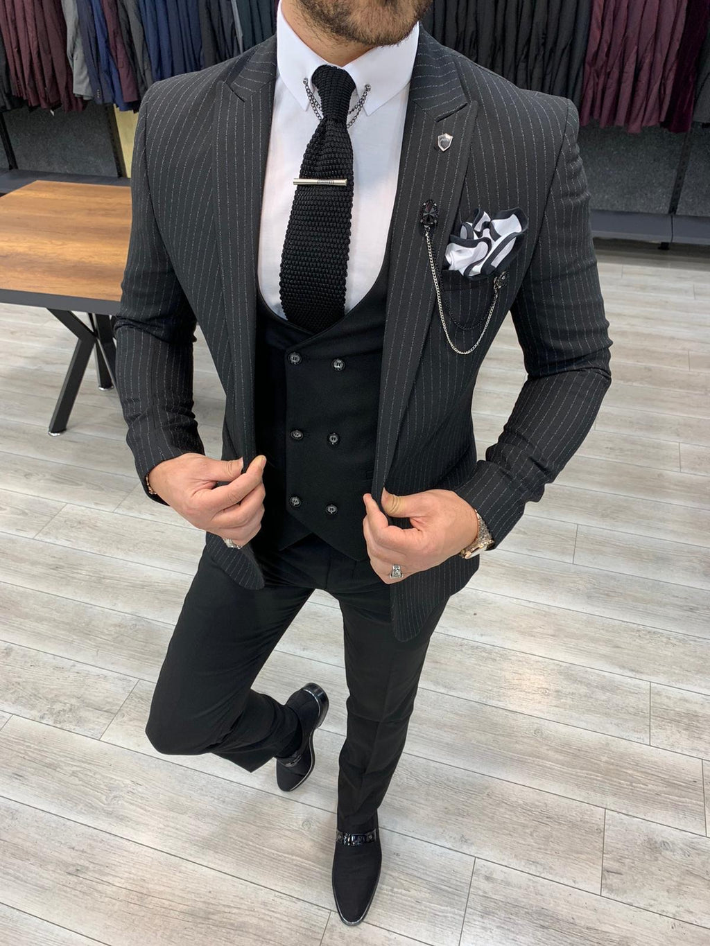 Rocca Black Slim Fit Pinstripe Suit-baagr.myshopify.com-1-BOJONI