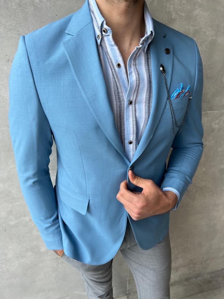 Bojoni Fremont Sky Blue Slim Fit  Blazer