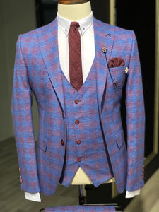 Folndess Slim-Fit Plaid Suit Vest Sax-baagr.myshopify.com-suit-BOJONI