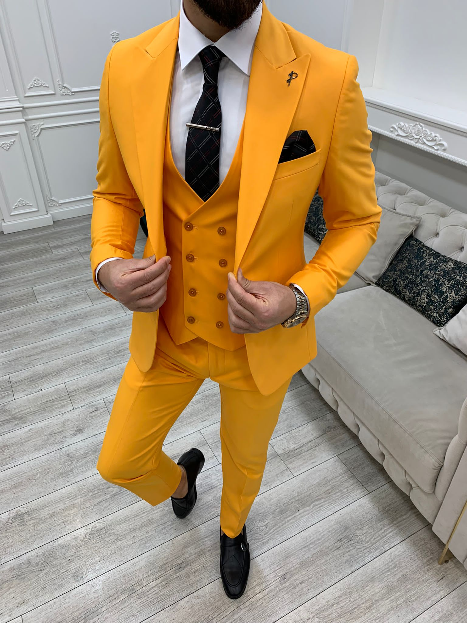 Bojoni Monte Yellow  Slim Fit Suit