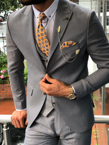 Slim-Fit Pattered Suit Vest Gray-baagr.myshopify.com-suit-BOJONI