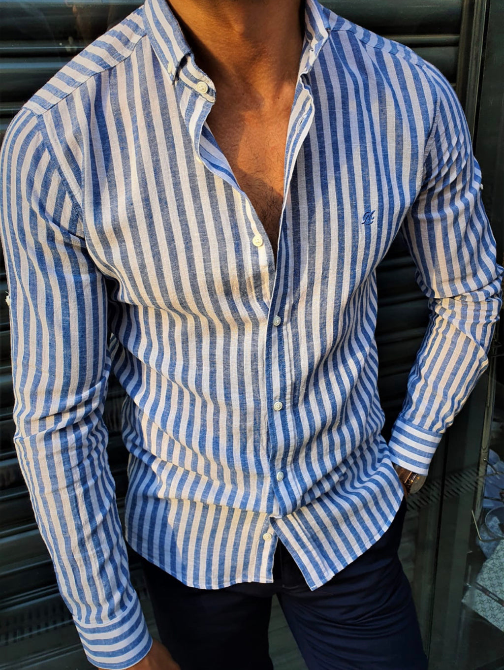 Ardenza Sax Slim Fit Striped Shirt-baagr.myshopify.com-Shirt-BOJONI