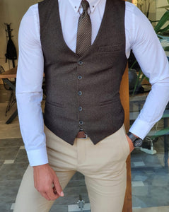Daroni Khaki Slim Fit Vest-baagr.myshopify.com-suit-BOJONI