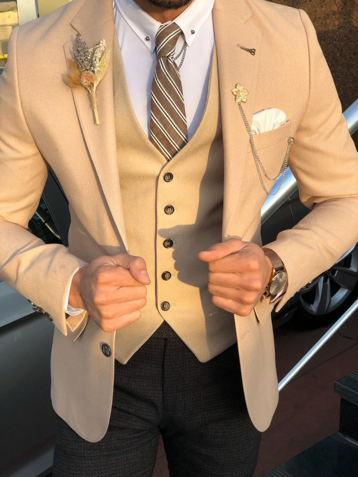 Multi Slim-Fit Suit Vest Beige-baagr.myshopify.com-suit-BOJONI