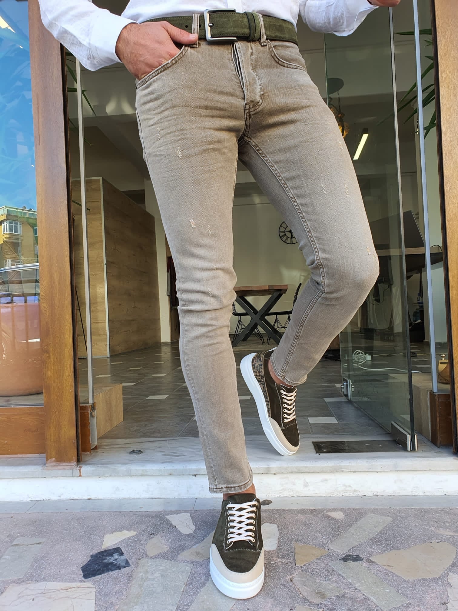 Forenzax Khaki Slim Fit Jeans-baagr.myshopify.com-Pants-BOJONI