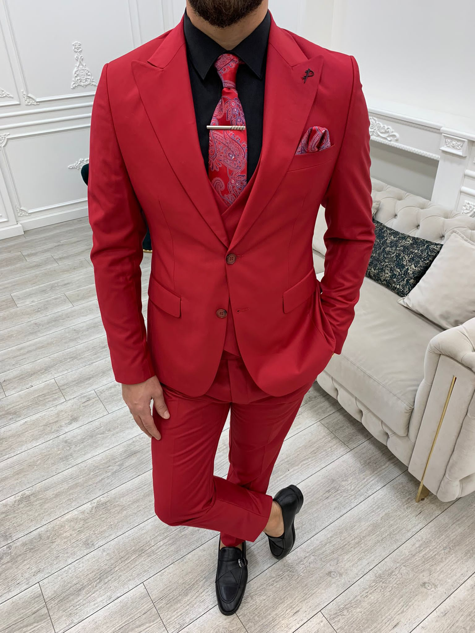 Bojoni Monte Red  Slim Fit Suit