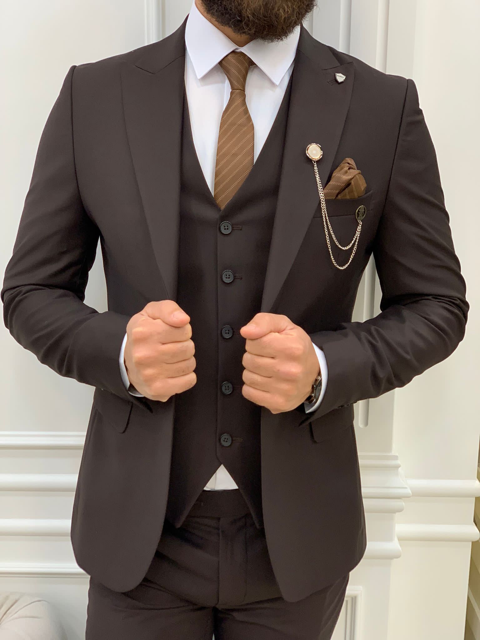 Vince Coffee Slim Fit Peak Lapel Suit-baagr.myshopify.com-1-BOJONI