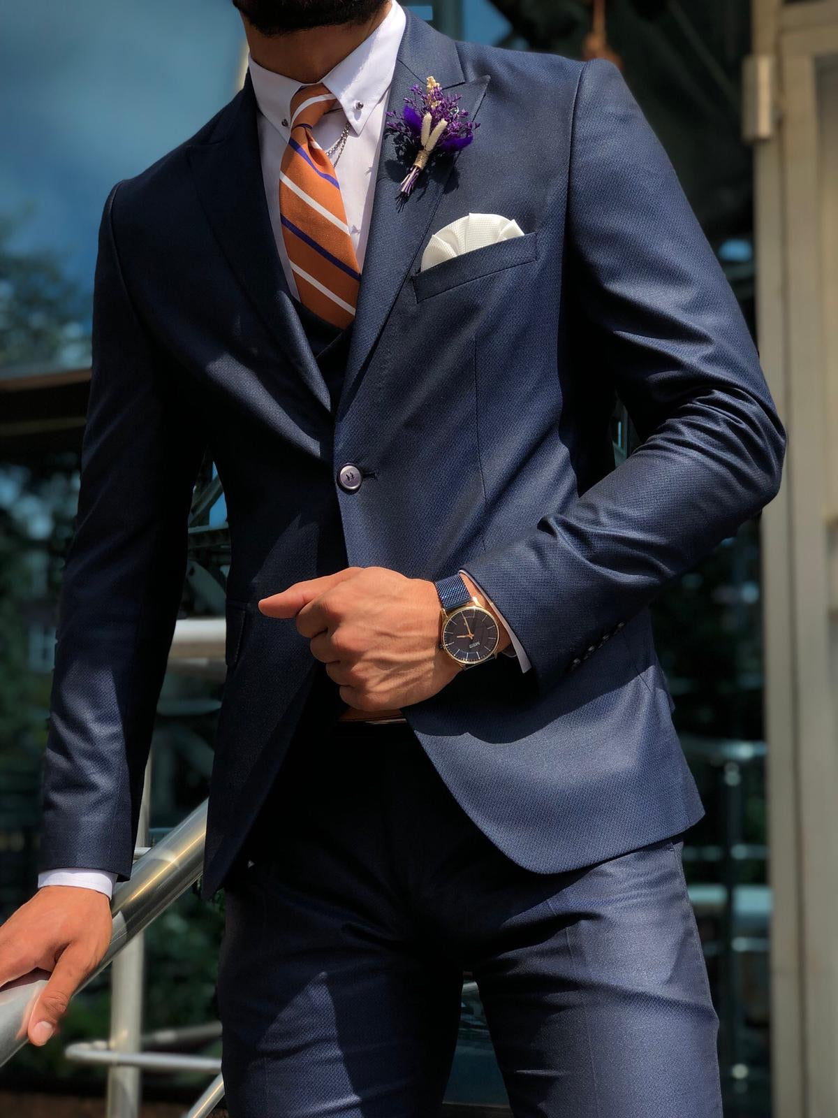 Baha  Slim-Fit Patterned Suit Vest Navy Blue-baagr.myshopify.com-suit-BOJONI