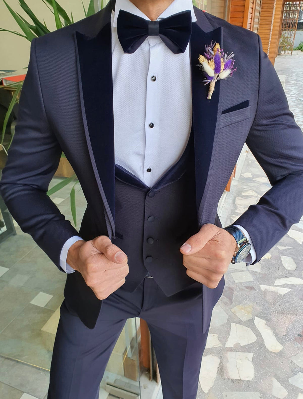 Caparini Navy Blue Slim Fit Peak Lapel Tuxedo-baagr.myshopify.com-suit-BOJONI