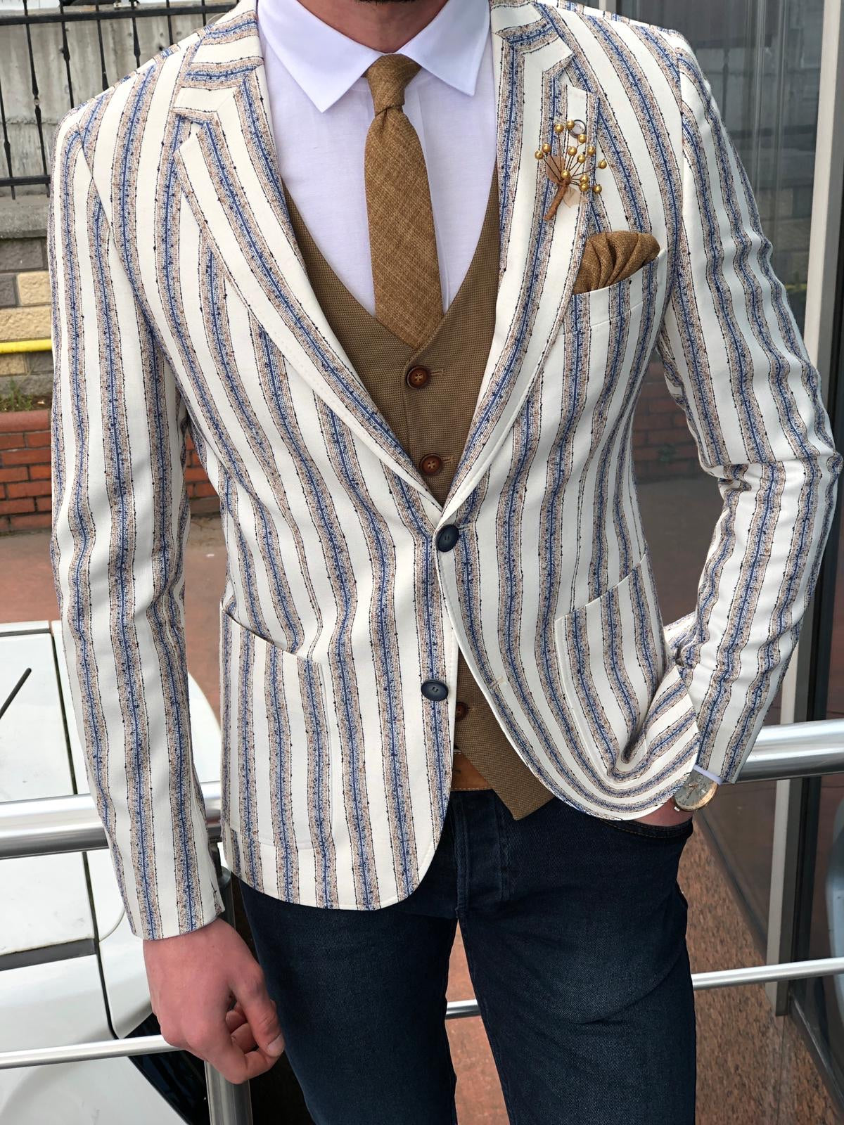 Feriff Slim-Fit Double Breasted Blazer in Ecru-baagr.myshopify.com-suit-BOJONI
