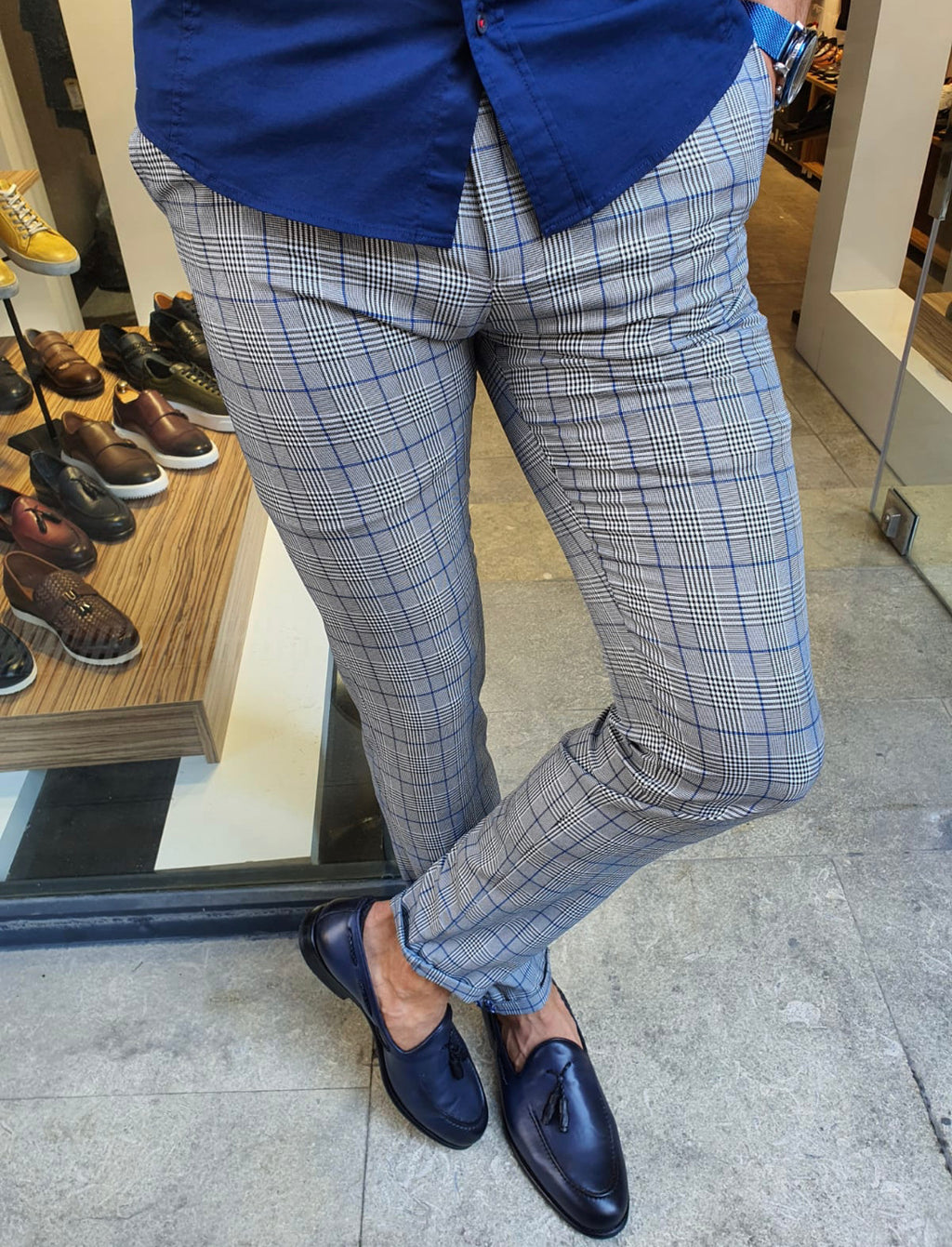 Sparks Sax Slim Fit Plaid Pants-baagr.myshopify.com-Pants-BOJONI