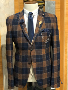 Planc Slim-Fit Plaid Wool Suit Dark Blue & Tile-baagr.myshopify.com-suit-BOJONI