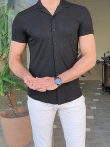 Mantova Black Slim Fit Short Sleeve Shirt-baagr.myshopify.com-Shirt-BOJONI