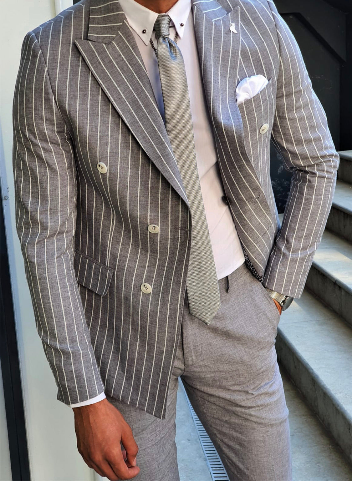 Bojoni White Slim Fit Pinstripe Double Breasted Suit-baagr.myshopify.com-suit-BOJONI