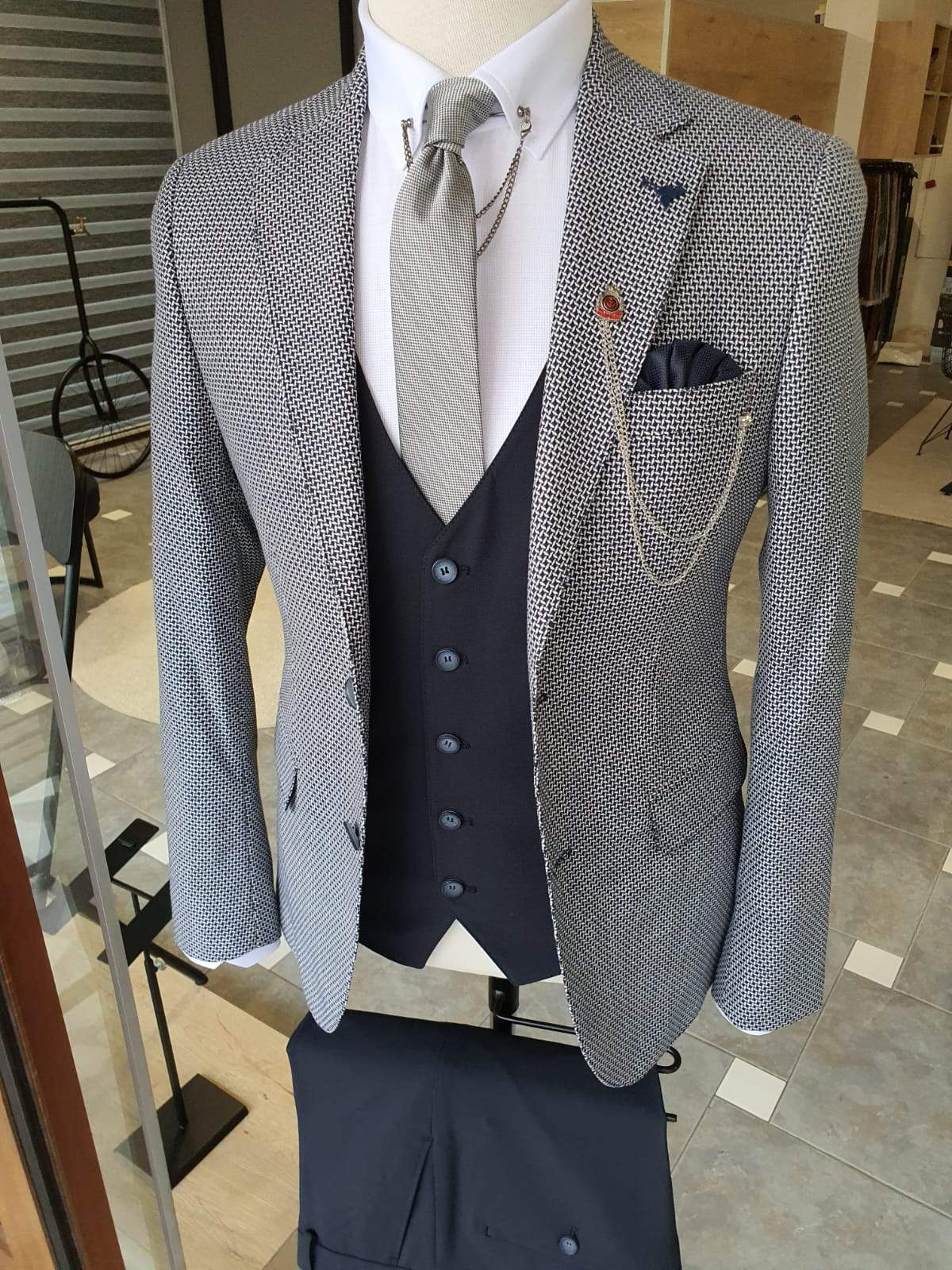Boston Navy Blue Slim Fit Notch Lapel Suit-baagr.myshopify.com-suit-BOJONI