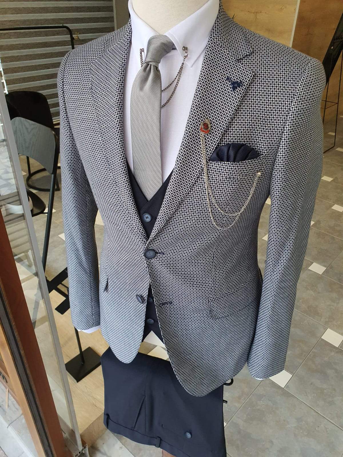 Boston Navy Blue Slim Fit Notch Lapel Suit-baagr.myshopify.com-suit-BOJONI