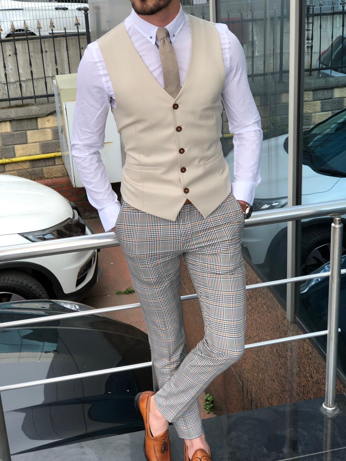 Anas Slim-Fit Cotton  Suit Vest Camel-baagr.myshopify.com-suit-BOJONI